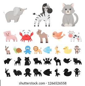An unrealistic cartoon, black animal icons in set collection for design. Toy animals vector symbol stock web illustration.