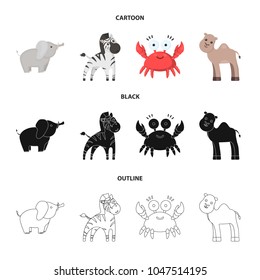 An unrealistic cartoon, black, outline animal icons in set collection for design. Toy animals vector symbol stock web illustration.