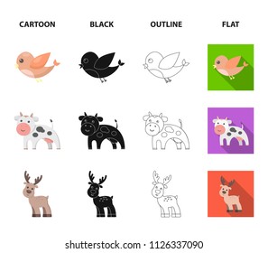 An unrealistic cartoon,black,outline,flat animal icons in set collection for design. Toy animals vector symbol stock web illustration.