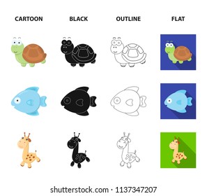 An unrealistic cartoon,black,outline,flat animal icons in set collection for design. Toy animals vector symbol stock web illustration.