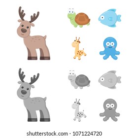 An unrealistic cartoon,monochrome animal icons in set collection for design. Toy animals vector symbol stock web illustration.