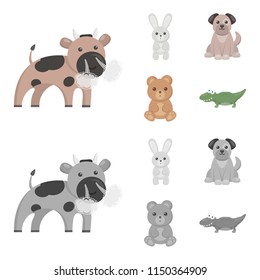 An unrealistic cartoon,monochrome animal icons in set collection for design. Toy animals vector symbol stock web illustration.
