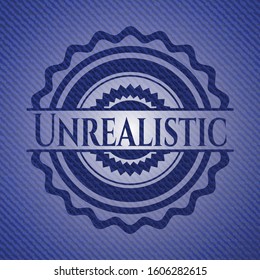 Unrealistic emblem with jean background. Vector Illustration. Detailed.