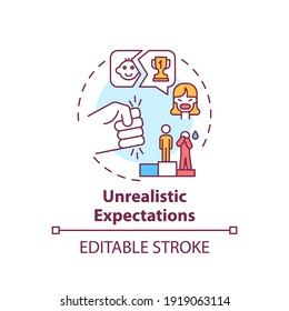 Unrealistic expectations concept icon. Angry parent. High expectation of children success. Child safety idea thin line illustration. Vector isolated outline RGB color drawing. Editable stroke