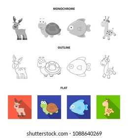 An unrealistic flat,outline,monochrome animal icons in set collection for design. Toy animals vector symbol stock web illustration.