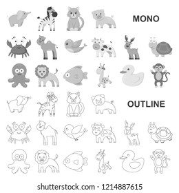 An unrealistic monochrom animal icons in set collection for design. Toy animals vector symbol stock web illustration.