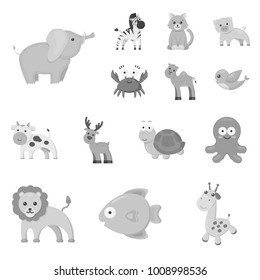 An unrealistic monochrome animal icons in set collection for design. Toy animals vector symbol stock web illustration.
