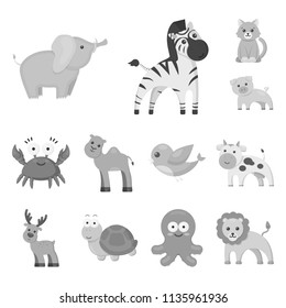 An unrealistic monochrome animal icons in set collection for design. Toy animals vector symbol stock web illustration.