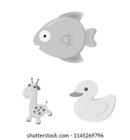 An unrealistic monochrome animal icons in set collection for design. Toy animals vector symbol stock web illustration.