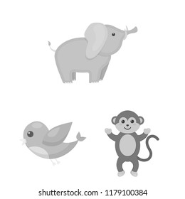 An unrealistic monochrome animal icons in set collection for design. Toy animals vector symbol stock web illustration.