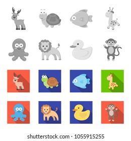 An unrealistic monochrome,flat animal icons in set collection for design. Toy animals vector symbol stock web illustration.