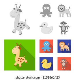 An unrealistic monochrome,flat animal icons in set collection for design. Toy animals vector symbol stock web illustration.