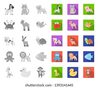 An unrealistic mono,flat animal icons in set collection for design. Toy animals vector symbol stock web illustration.