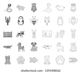 An unrealistic mono,outline animal icons in set collection for design. Toy animals vector symbol stock web illustration.