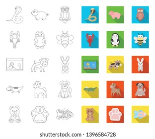 An unrealistic outline,flat animal icons in set collection  design. Toy animals vector symbol stock web illustration.