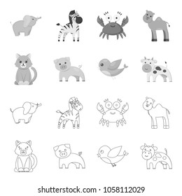 An unrealistic outline,monochrome animal icons in set collection for design. Toy animals vector symbol stock web illustration.