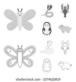 An unrealistic outline,monochrome animal icons in set collection for design. Toy animals vector symbol stock web illustration.