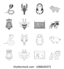 An unrealistic outline,monochrome animal icons in set collection for design. Toy animals vector symbol stock web illustration.