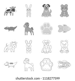 An unrealistic outline,monochrome animal icons in set collection for design. Toy animals vector symbol stock web illustration.