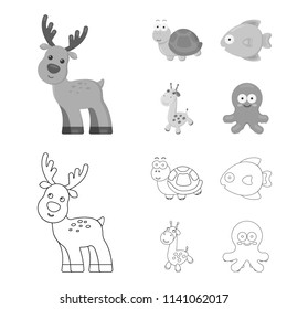 An unrealistic outline,monochrome animal icons in set collection for design. Toy animals vector symbol stock web illustration.