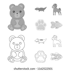 An unrealistic outline,monochrome animal icons in set collection for design. Toy animals vector symbol stock web illustration.