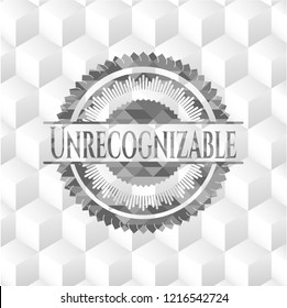Unrecognizable grey emblem with geometric cube white background