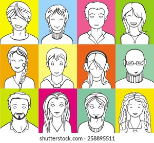 unrecognizable men and women faces, vector illustration