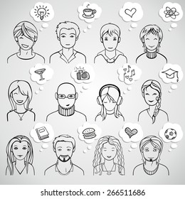 unrecognizable men and women faces, vector illustration