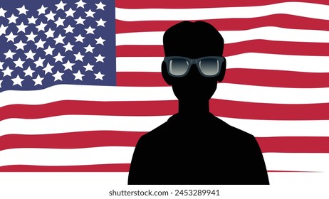 
Persona irreconocible de la Ilustración vectorial de los Servicios Secretos Americanos. Agente encubierto en una misión encubierta 
