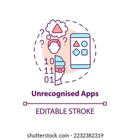 Unrecognized apps concept icon. Digital viruses. Malicious software. Hacking attack abstract idea thin line illustration. Isolated outline drawing. Editable stroke. Arial, Myriad Pro-Bold fonts used
