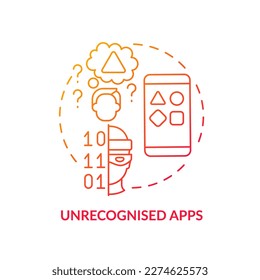 Unrecognized apps red gradient concept icon. Digital viruses. Malicious software. Cyber hazard abstract idea thin line illustration. Isolated outline drawing. Myriad Pro-Bold font used