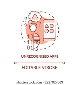 Unerkannte Apps Terracotta Concept Icon. Digitale Viren. Malware Software abstrakte Idee dünne Linie Illustration. Einzeln Umrisszeichnung. Bearbeitbarer Strich. Arial, Myriad Pro Fett Schriftarten verwendet