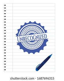 Unrecognized emblem drawn with pen. Blue ink. Vector Illustration. Detailed.