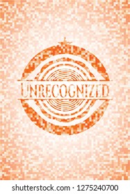 Unrecognized orange tile background illustration. Square geometric mosaic seamless pattern with emblem inside.
