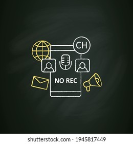 Unrecorded conversation chalk icon. Private dialogue. Conversations are not recorded. Communication concept. Isolated vector illustration on chalkboard 