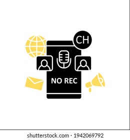 Unrecorded conversation glyph icon. Private dialogue. Conversations are not recorded. Communication concept.Filled flat sign. Isolated silhouette vector illustration