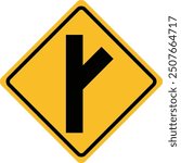 Unregulated intersection with an adjacent road icon. Y junction on right sign. U.S. three way junction symbol. Junction ahead warning logo. flat style.