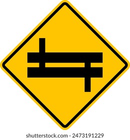 Intersección no regulada con una carretera adyacente. En ambos lados. Señal de combinación de carreteras. Cruce de carreteras. Un cruce donde una calle o carretera se cruza con otra. Señal de advertencia.