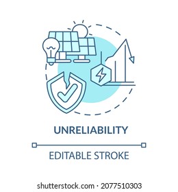Unreliability blue concept icon. Renewable energy disadvantage abstract idea thin line illustration. Solar panels failure. Inefficient generator. Vector isolated outline color drawing. Editable stroke