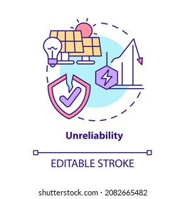 Unreliability concept icon. Renewable energy disadvantage abstract idea thin line illustration. Dependence on atmospheric conditions. Vector isolated outline color drawing. Editable stroke