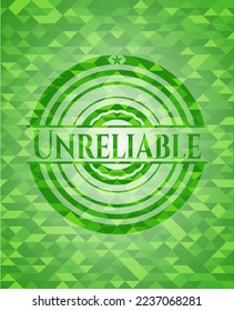 Unreliable green emblem with mosaic background. Vector Illustration. Detailed. 