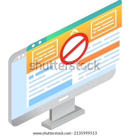 Unreliable site vector. 3d isometric pc computer screen with virus website icon isolated on white background