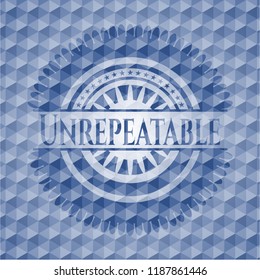 Unrepeatable blue emblem or badge with abstract geometric polygonal pattern background.