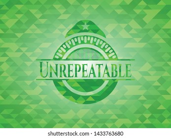 Unrepeatable green emblem with mosaic background. Vector Illustration. Detailed.