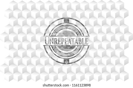 Unrepeatable grey badge with geometric cube white background