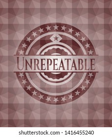 Unrepeatable red seamless emblem or badge with abstract geometric polygonal pattern background.