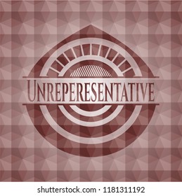 Unreperesentative red seamless emblem or badge with geometric pattern background.