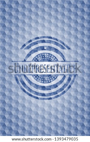 Unrepresentative blue badge with geometric pattern. Vector Illustration. Detailed.