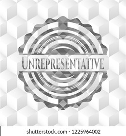 Unrepresentative grey emblem with geometric cube white background