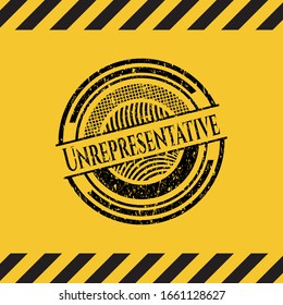 Signo de advertencia interior no representativo, emblema negro grunge. Ilustración vectorial. Detallado.
